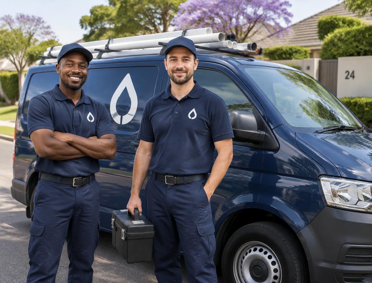 The Aurek Plumbing Co. team beside their service van